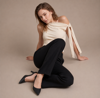 One-Shoulder Tie Detail Slim Fit Top