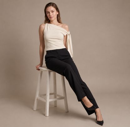 One-Shoulder Tie Detail Slim Fit Top