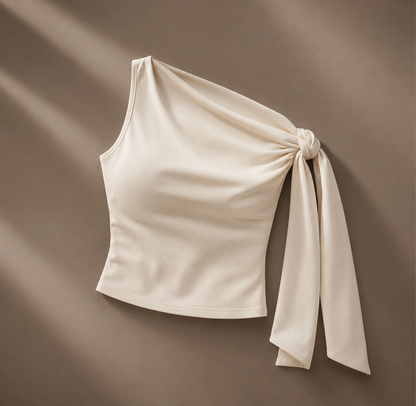 One-Shoulder Tie Detail Slim Fit Top