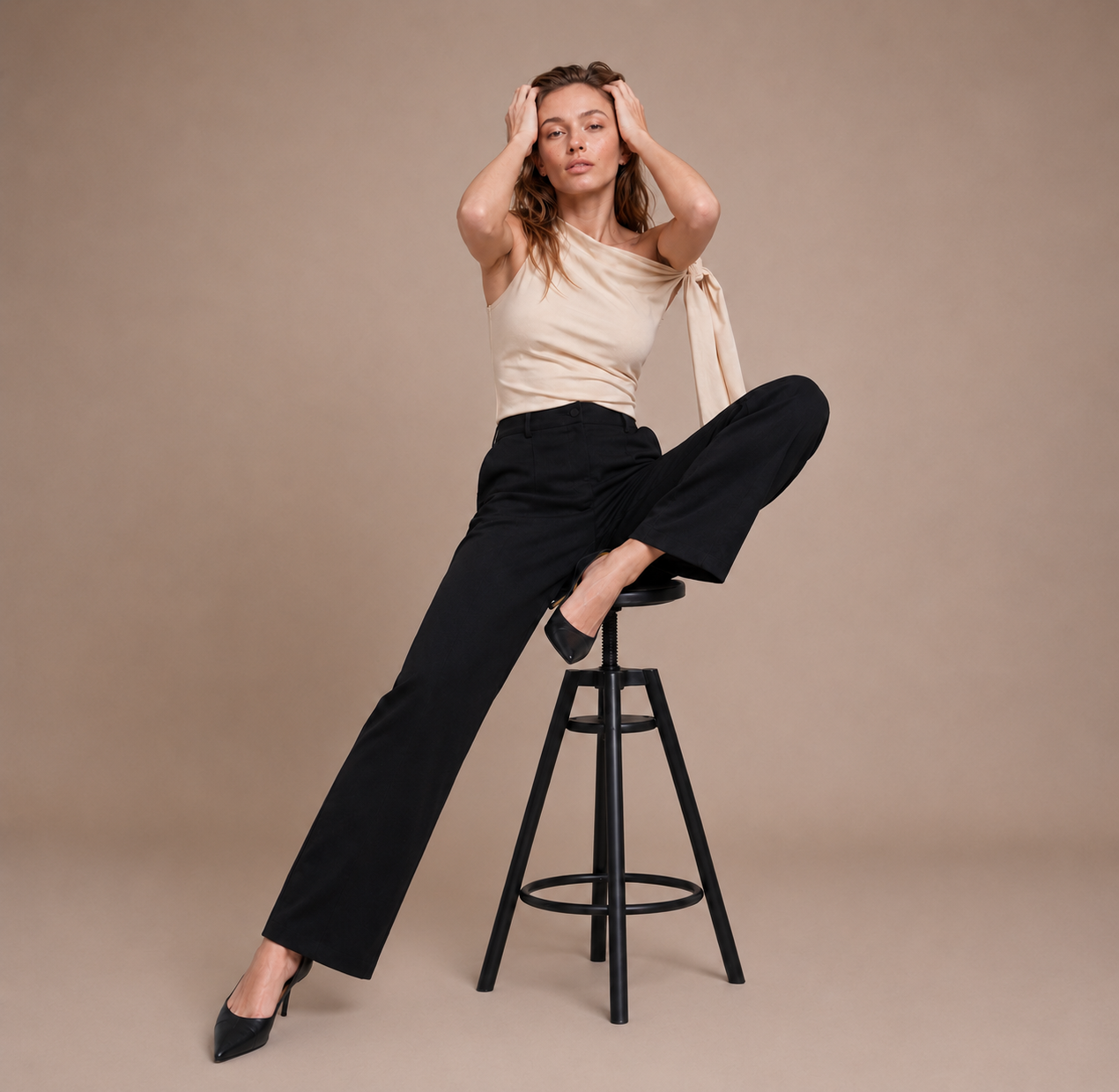 One-Shoulder Tie Detail Slim Fit Top