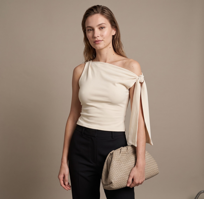 One-Shoulder Tie Detail Slim Fit Top