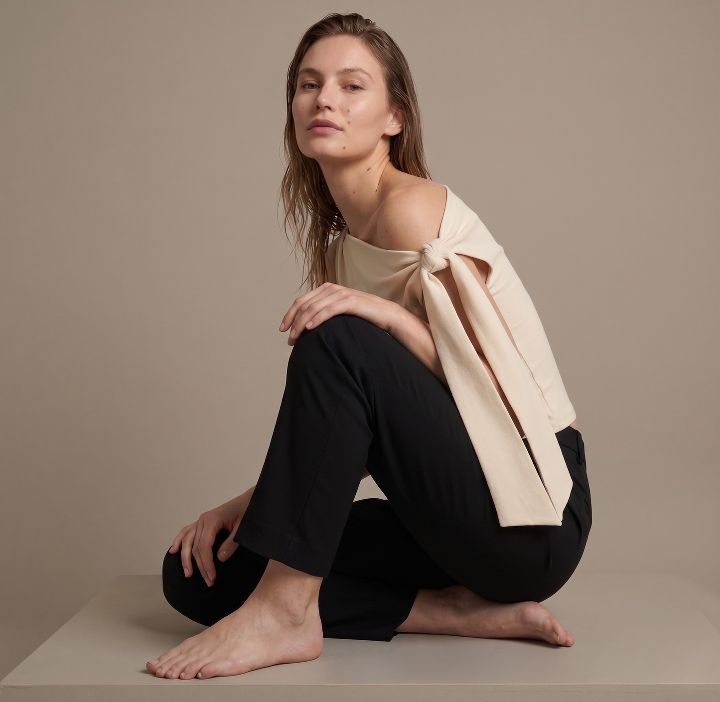 One-Shoulder Tie Detail Slim Fit Top