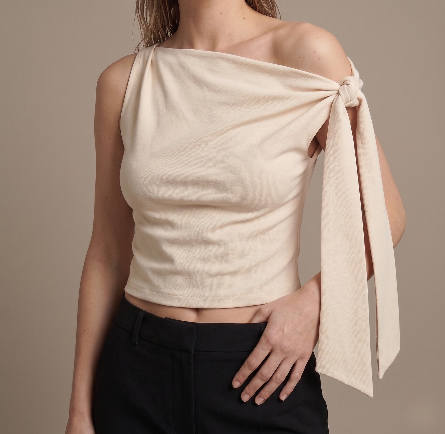 One-Shoulder Tie Detail Slim Fit Top