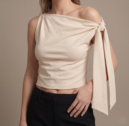 One-Shoulder Tie Detail Slim Fit Top