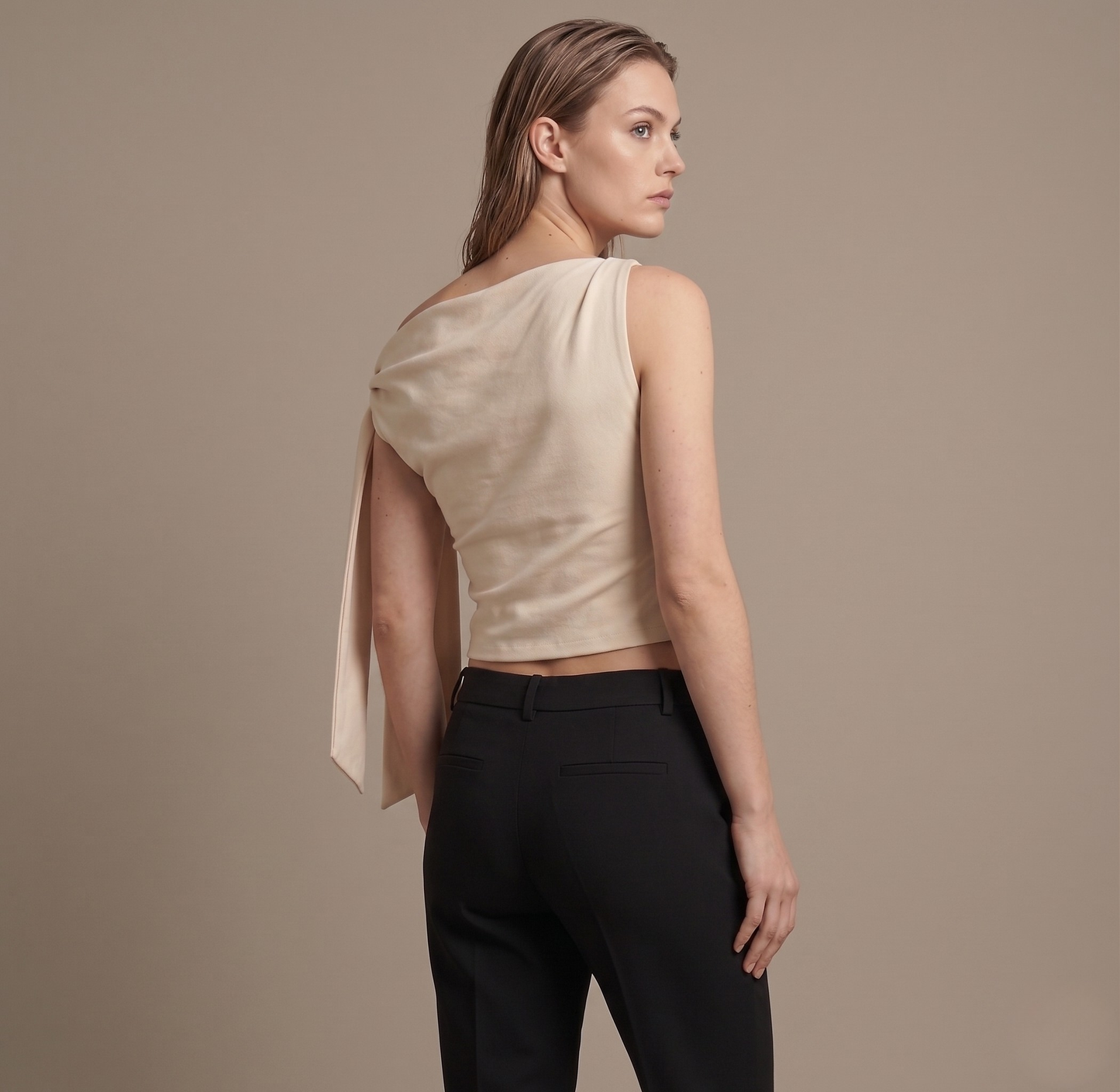 One-Shoulder Tie Detail Slim Fit Top