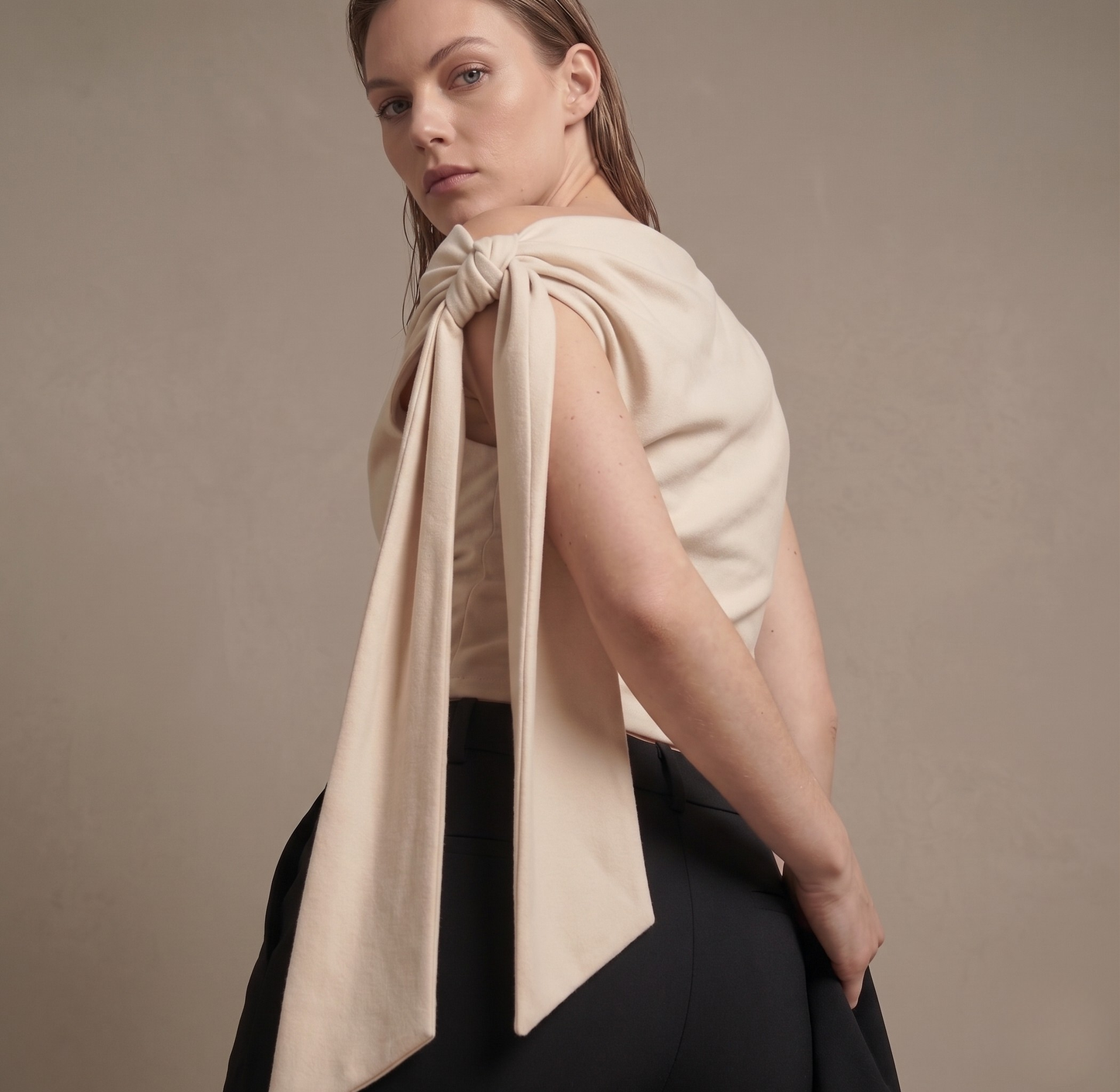 One-Shoulder Tie Detail Slim Fit Top