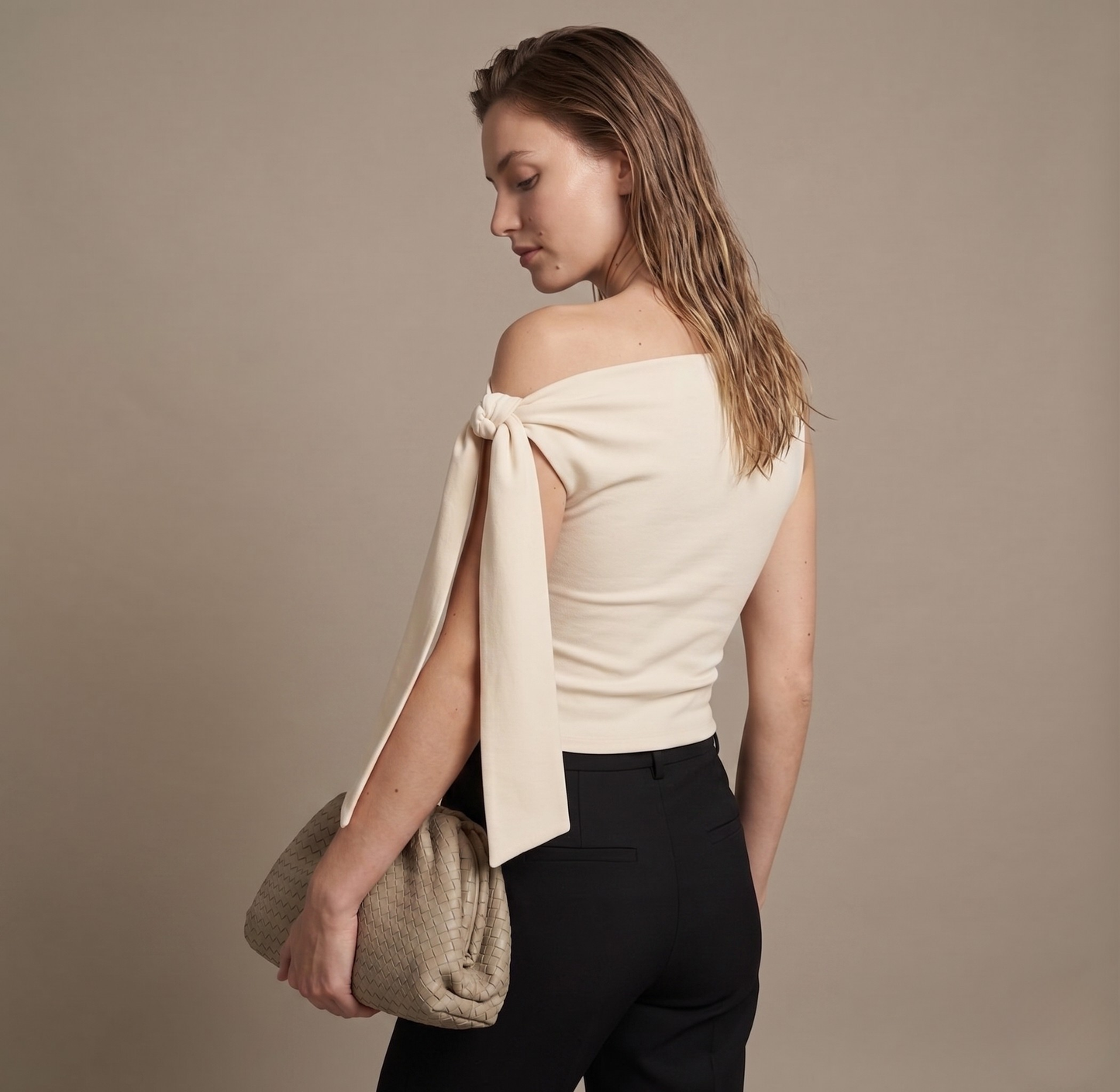 One-Shoulder Tie Detail Slim Fit Top
