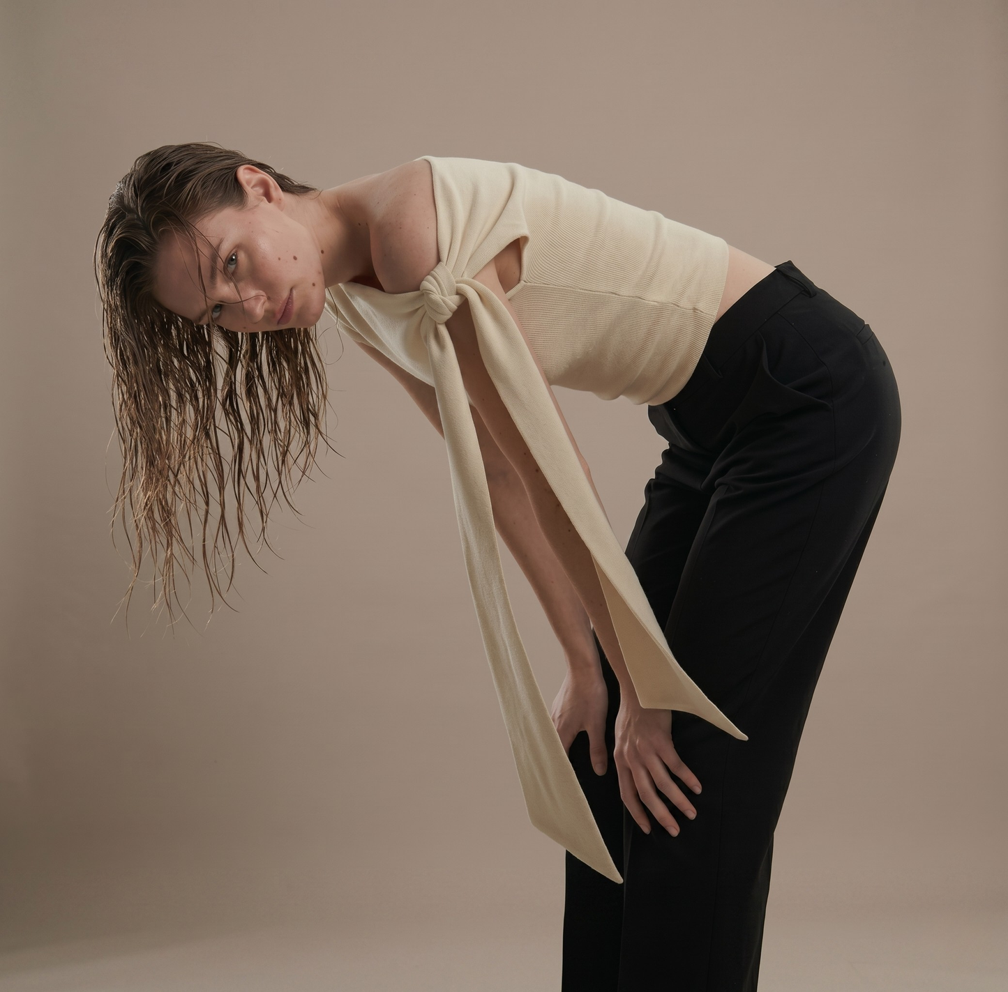 One-Shoulder Tie Detail Slim Fit Top