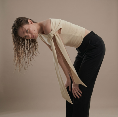 One-Shoulder Tie Detail Slim Fit Top