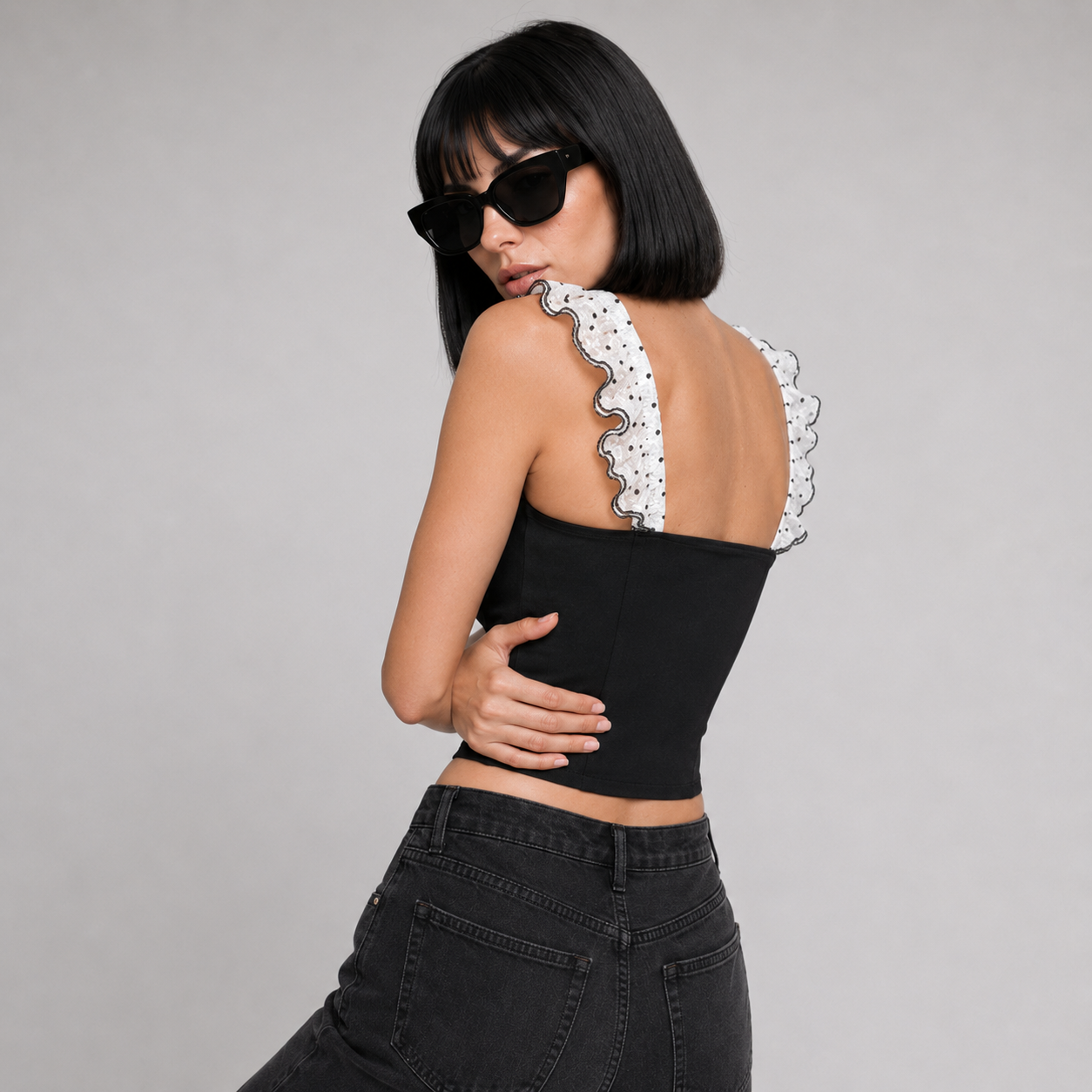 Polka Dot Corset-Style Crop Top