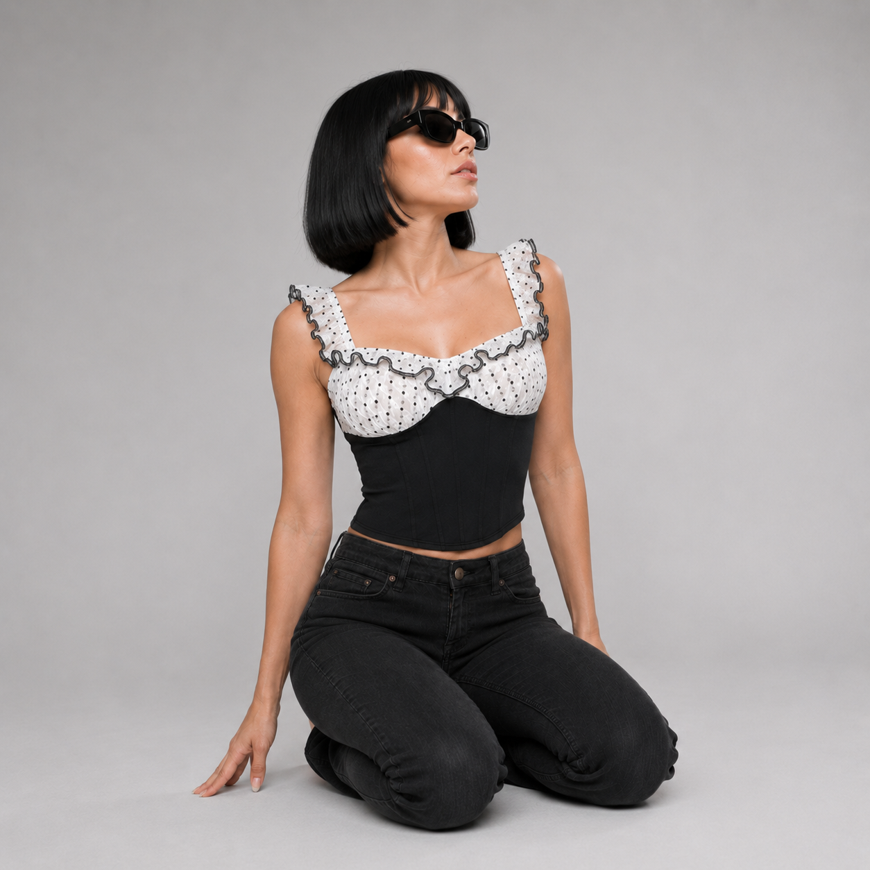Polka Dot Corset-Style Crop Top