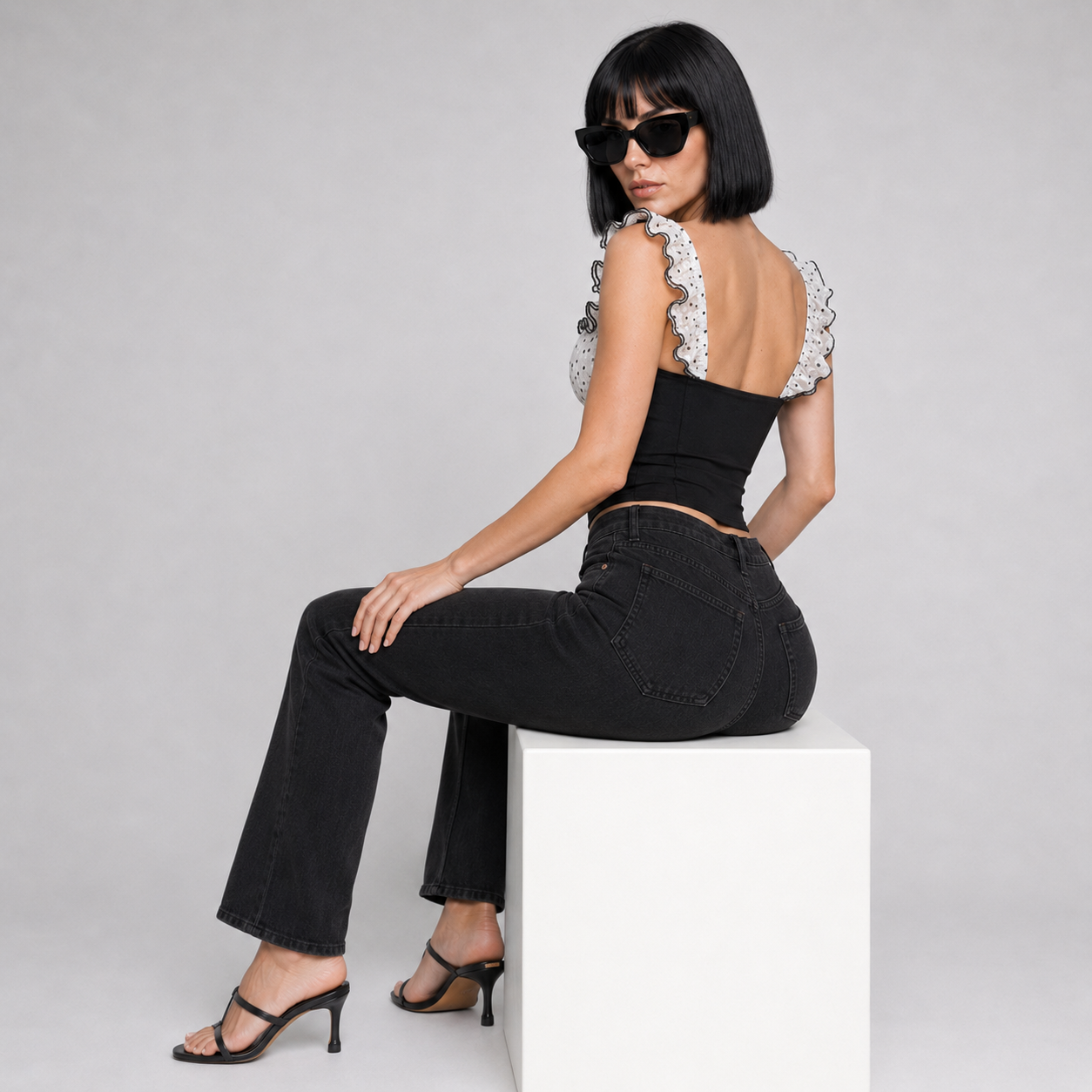 Polka Dot Corset-Style Crop Top