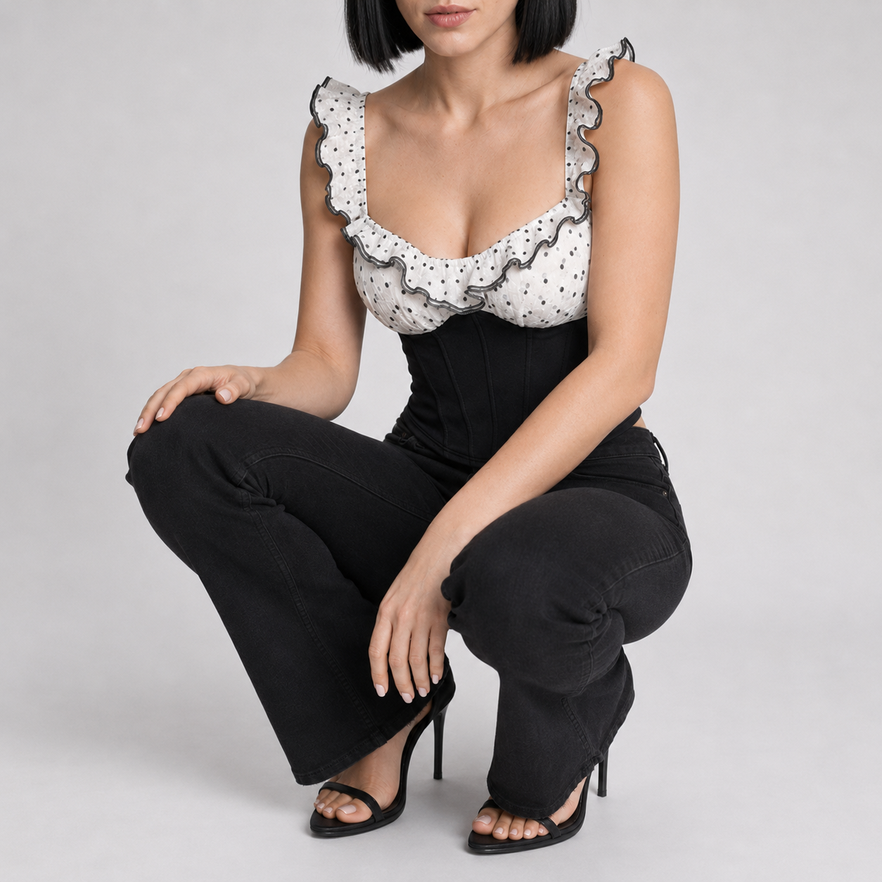 Polka Dot Corset-Style Crop Top