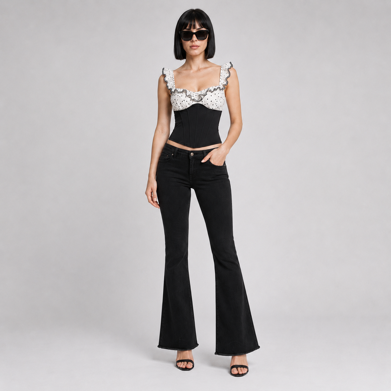 Polka Dot Corset-Style Crop Top
