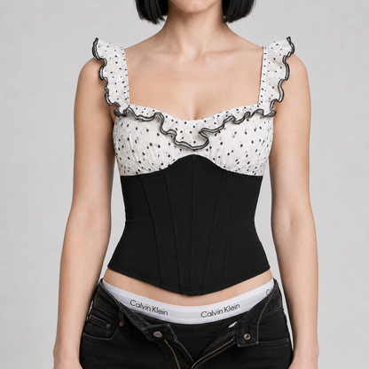 Polka Dot Corset-Style Crop Top