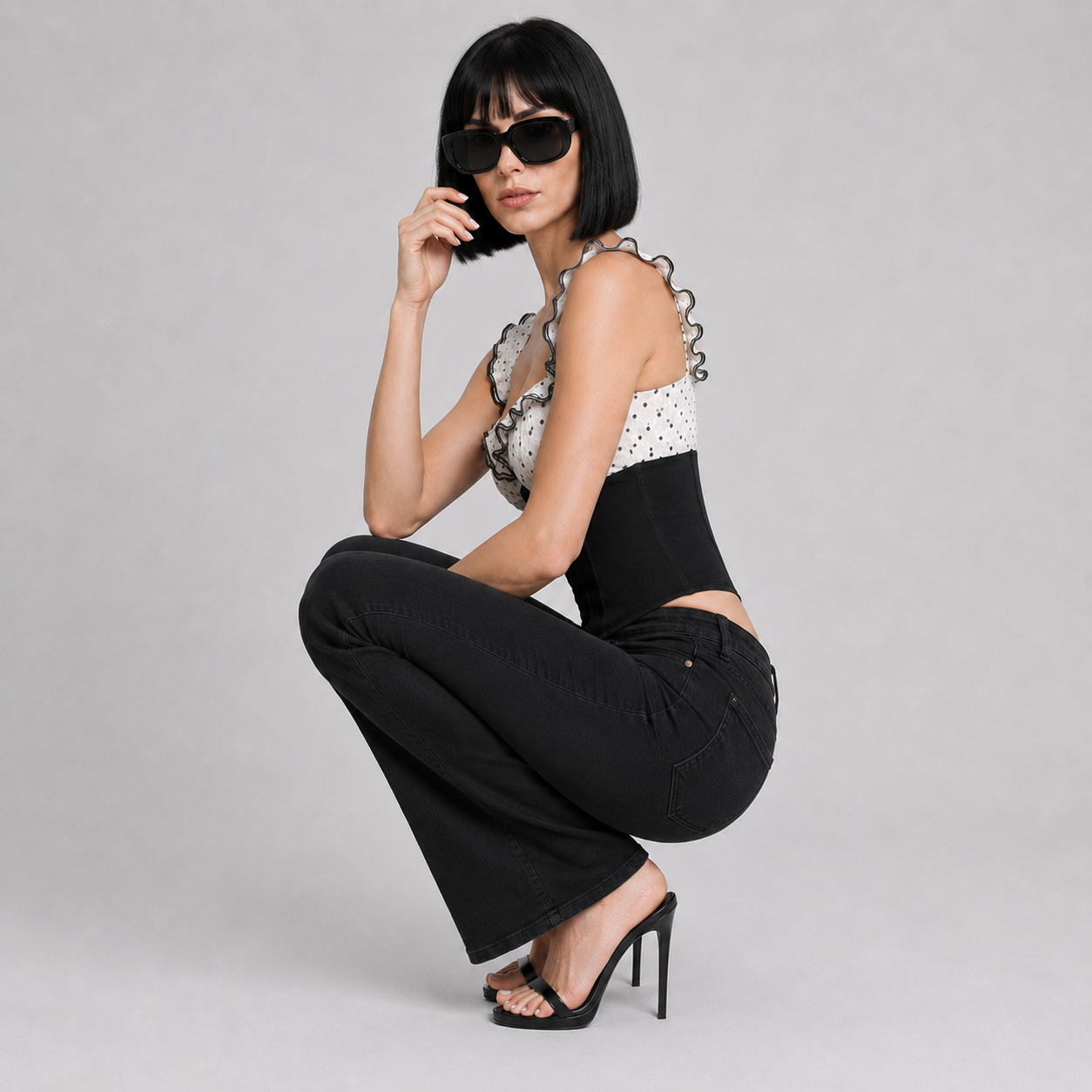 Polka Dot Corset-Style Crop Top