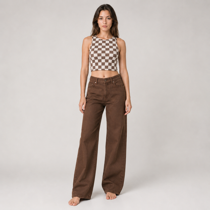 High Waist Straight Leg Brown Jean