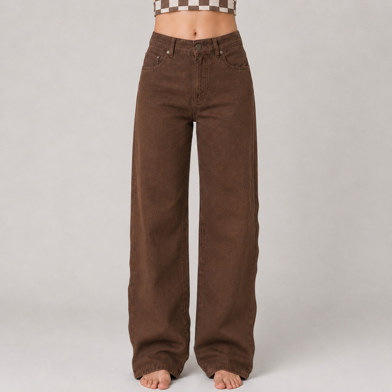 High Waist Straight Leg Brown Jean