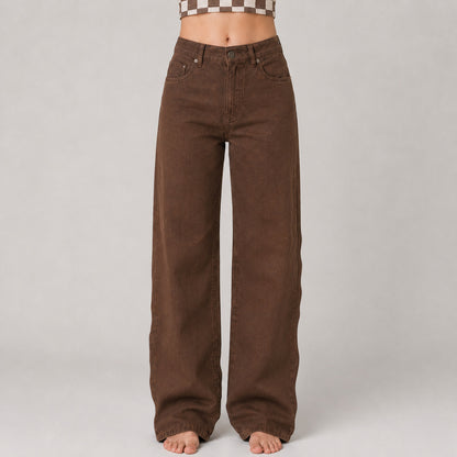 High Waist Straight Leg Brown Jean