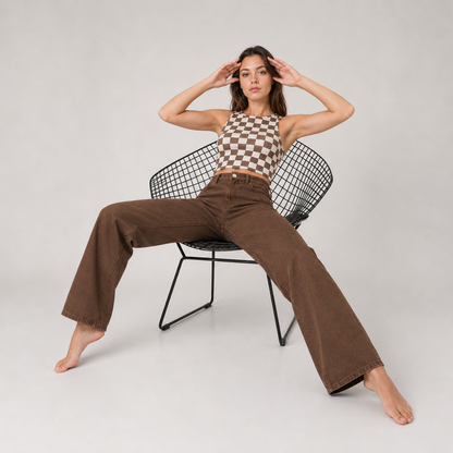 High Waist Straight Leg Brown Jean