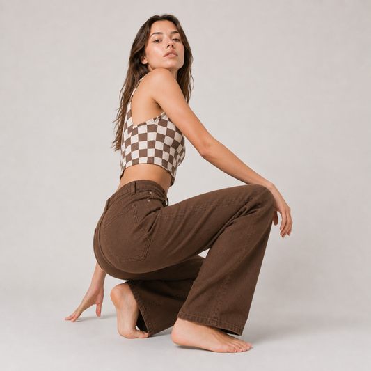 High Waist Straight Leg Brown Jean