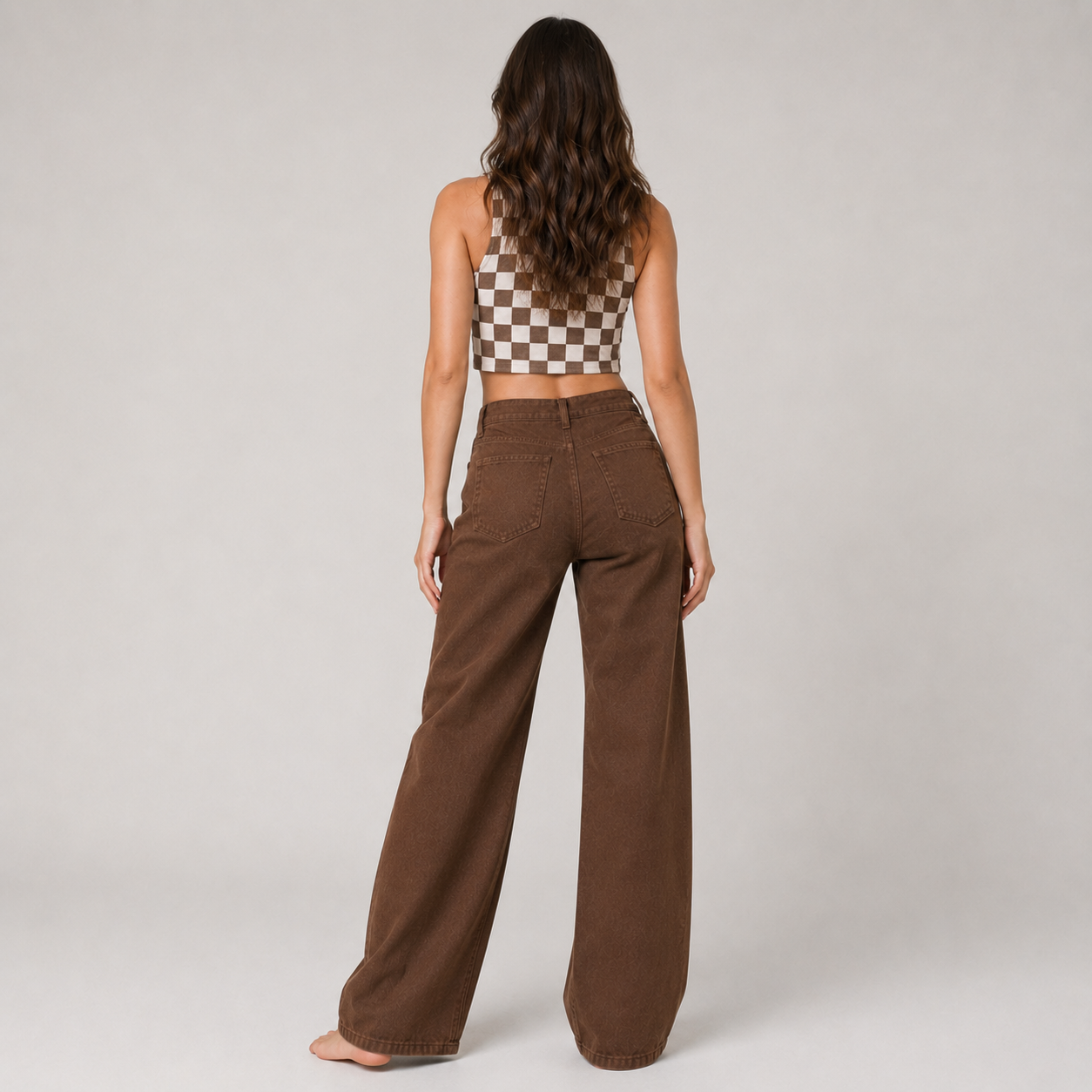 High Waist Straight Leg Brown Jean