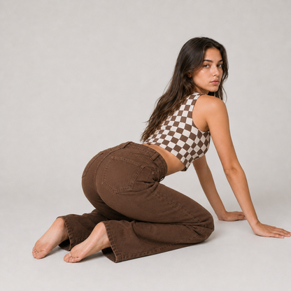 High Waist Straight Leg Brown Jean
