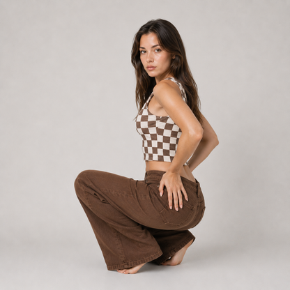 High Waist Straight Leg Brown Jean
