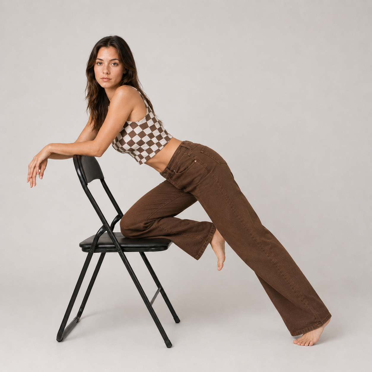 High Waist Straight Leg Brown Jean