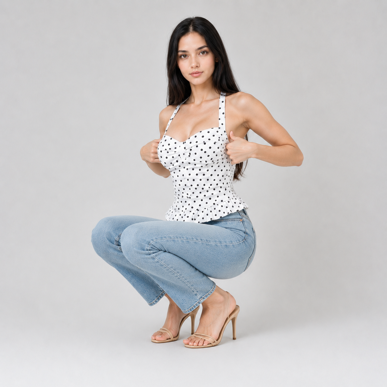 Polka Dot Halter Peplum Top