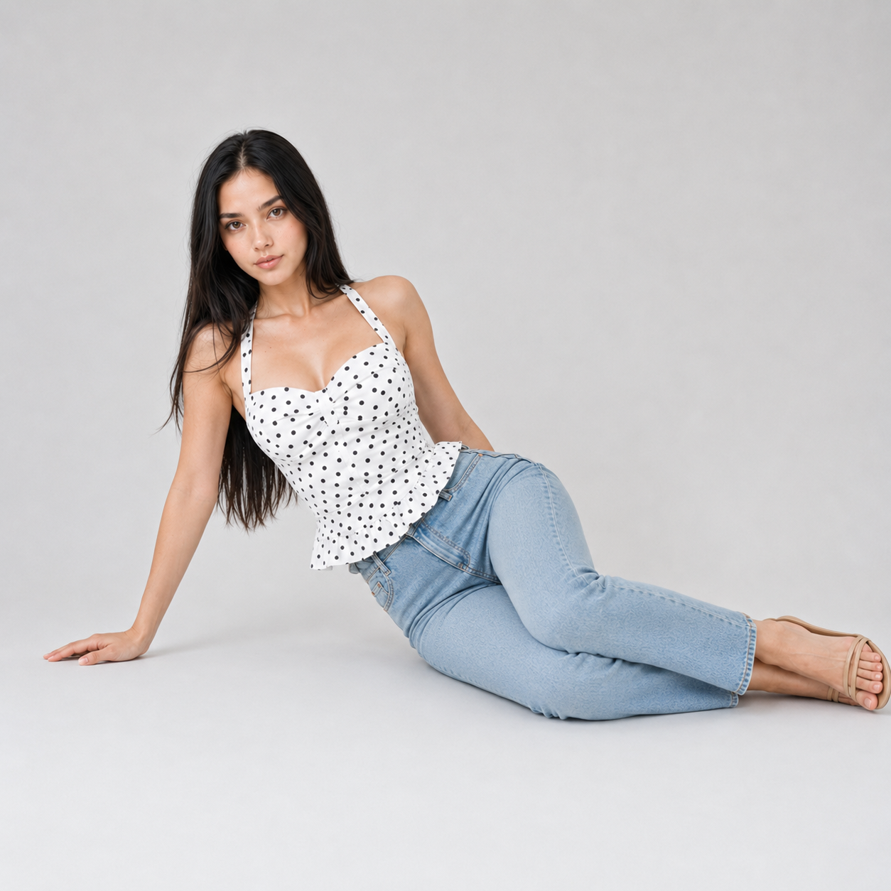 Polka Dot Halter Peplum Top