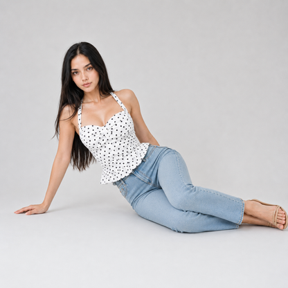 Polka Dot Halter Peplum Top