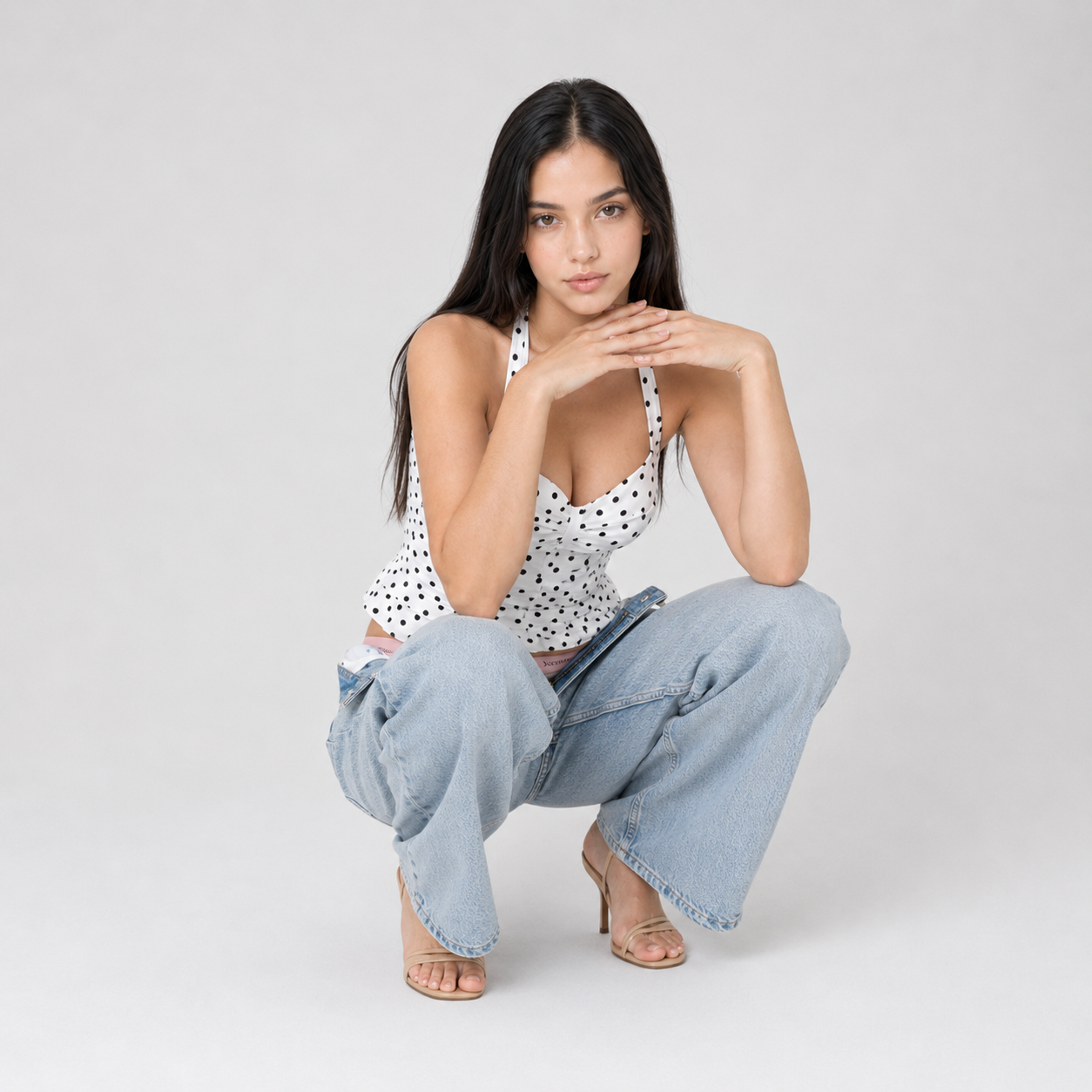 Polka Dot Halter Peplum Top
