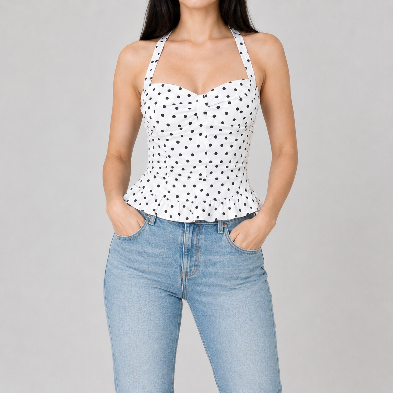 Polka Dot Halter Peplum Top