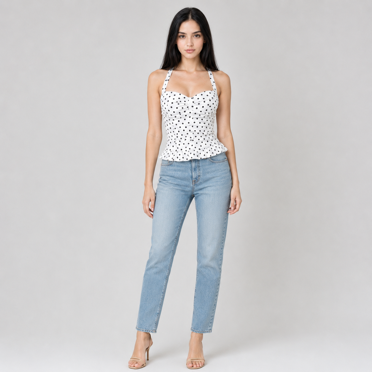 Polka Dot Halter Peplum Top