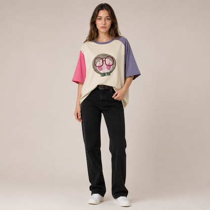 Oversized Cotton T-Shirt Color Block Graphic