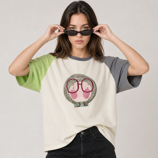 Oversized Cotton T-Shirt Color Block Graphic