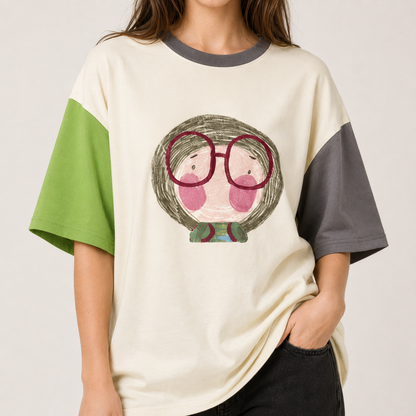 Oversized Cotton T-Shirt Color Block Graphic