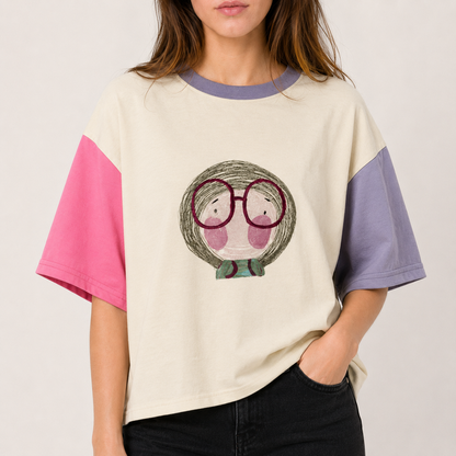 Oversized Cotton T-Shirt Color Block Graphic