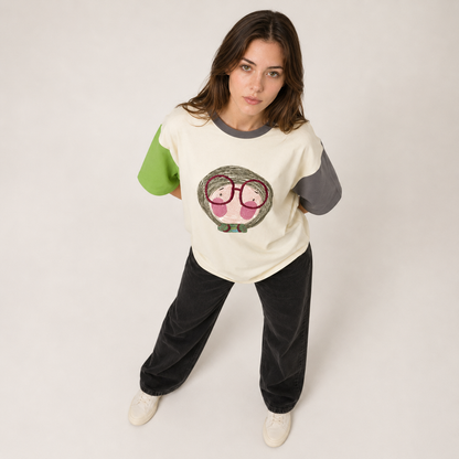 Oversized Cotton T-Shirt Color Block Graphic