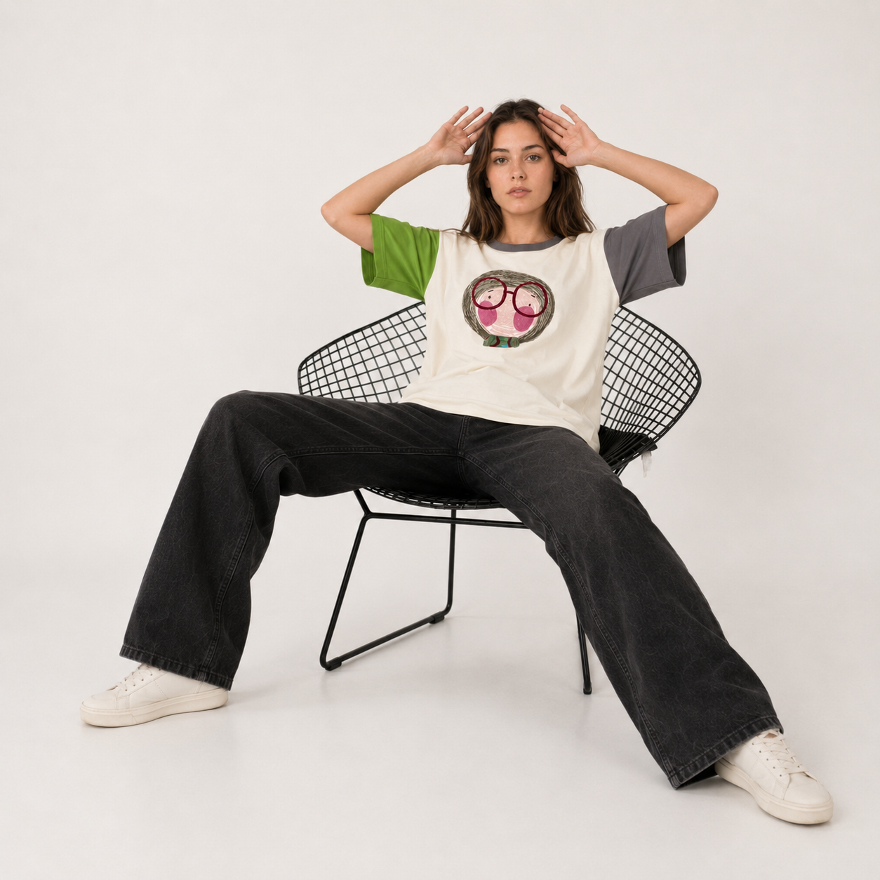 Oversized Cotton T-Shirt Color Block Graphic