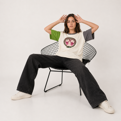 Oversized Cotton T-Shirt Color Block Graphic
