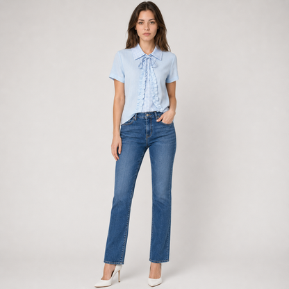 Plaid Collar Lace-Up Mock Layer Top