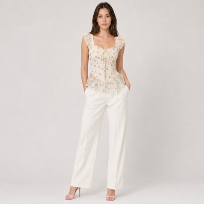 Floral Ruffle Sleeve Tie-Front Top
