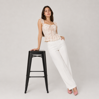 Floral Ruffle Sleeve Tie-Front Top