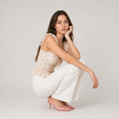 Floral Ruffle Sleeve Tie-Front Top