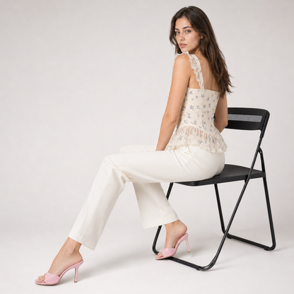 Floral Ruffle Sleeve Tie-Front Top