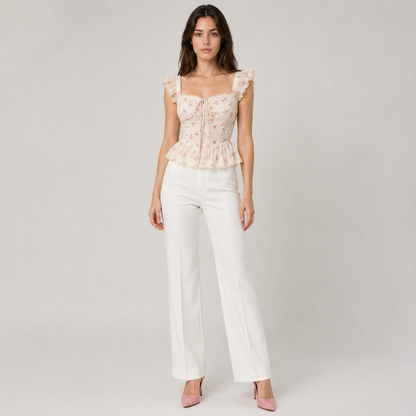 Floral Ruffle Sleeve Tie-Front Top