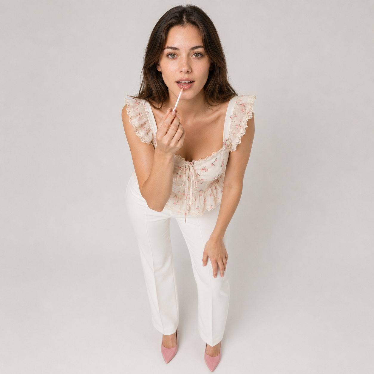 Floral Ruffle Sleeve Tie-Front Top