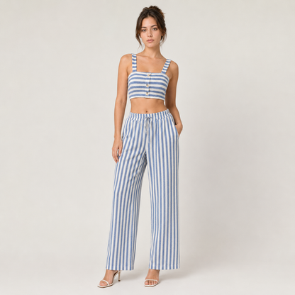Set - Striped Cami Top & Drawstring Pants